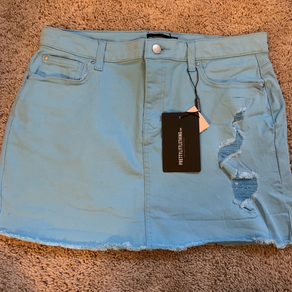 Prettylittlething light blue denim skirt